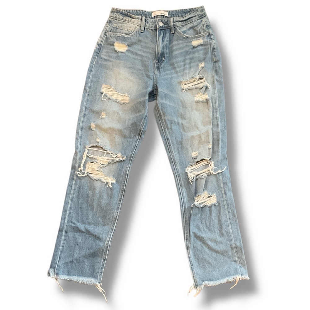 Vervet Blue Light Wash Distressed Straight Leg High Rise Jeans Size 27